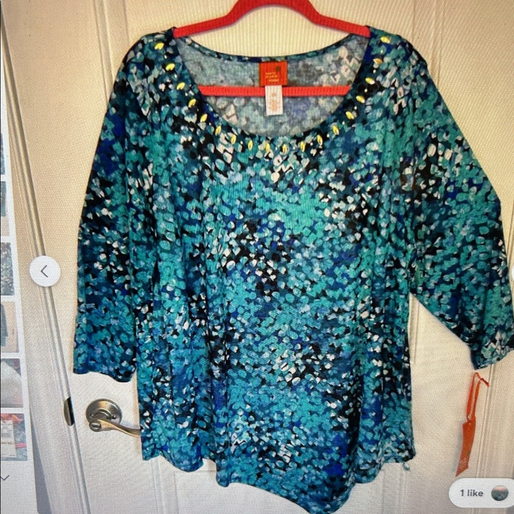 Hearts of Palm Blue and Green Patterned Blouse